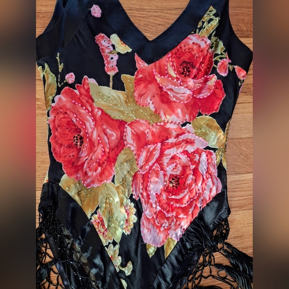 Vintage Y2K Cache Bias Cut Beaded Tank Top Floral Print Multi Color Sz XS Cache - Picture 2 of 6